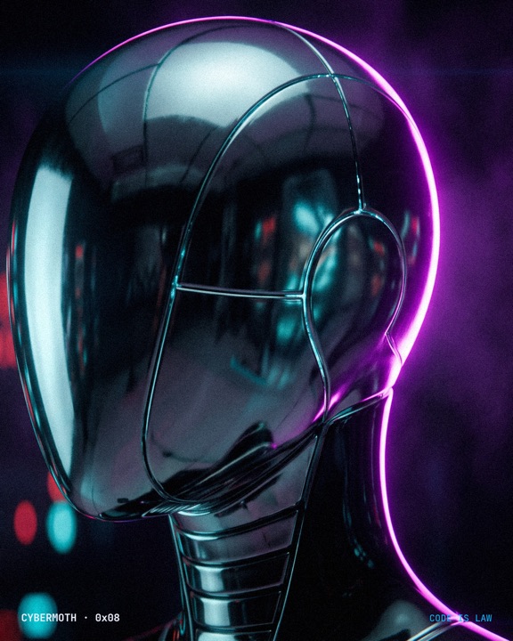 Faceless chrome android with magenta light